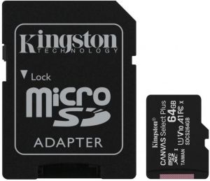Kingston microSDXC 64GB Canvas Select Plus Class 10 UHS-I U1 V10 A1 + SD-адаптер (SDCS2/64GB) ― Мой магазин