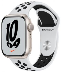 Смарт-часы Apple Watch Series 7 Nike GPS 41mm Starlight Aluminium Case with Pure Platinum/Black Nike Sport Band (MKN33UL/A) ― Мой магазин
